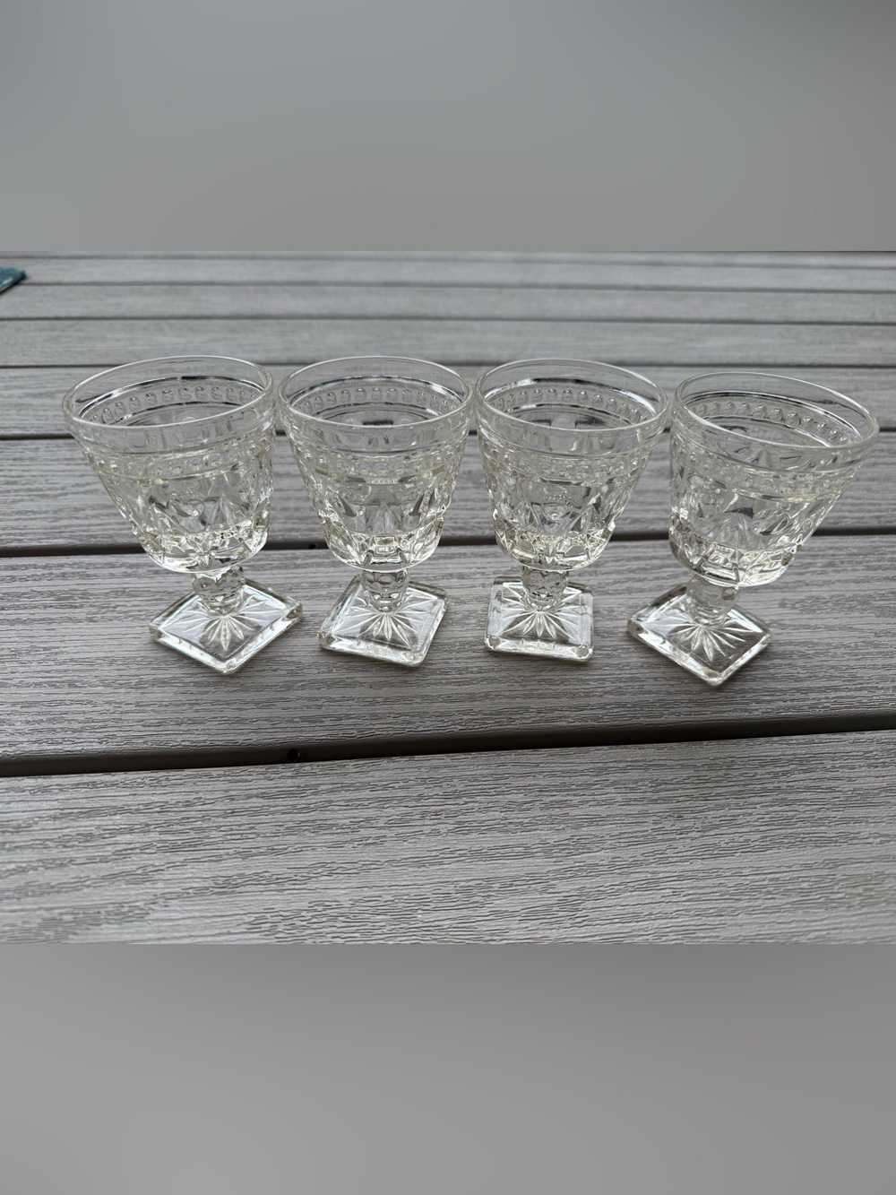 Vintage Clear Cordial Set of 4 Pedestal Pressed Glass Goblets